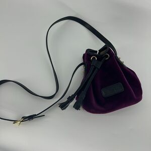 Vintage Dooney & Bourke Velvet Drawstring Bucket Bag Purple Black Leather Trim
